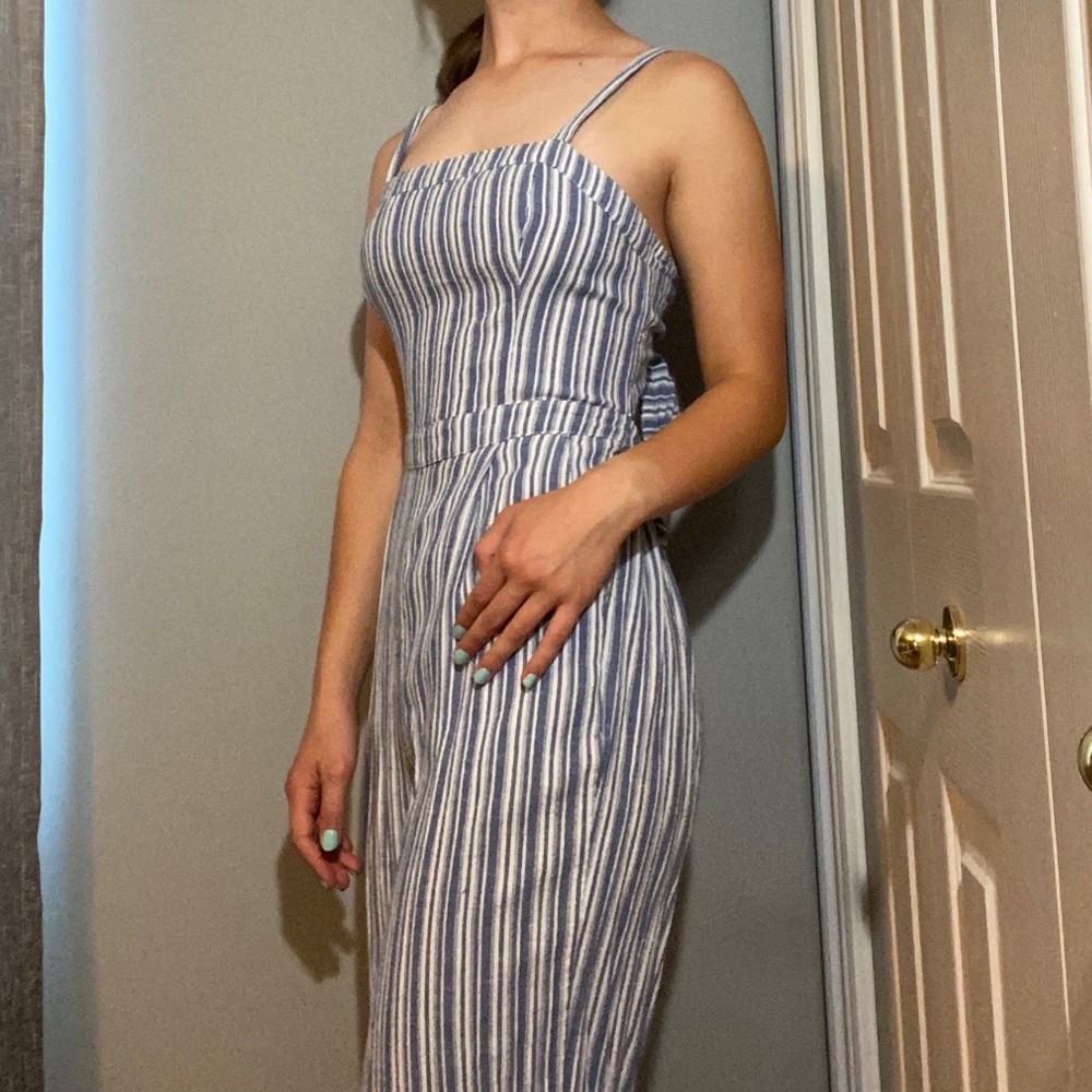 Hollister blue and white vertical stripe pantsuit
